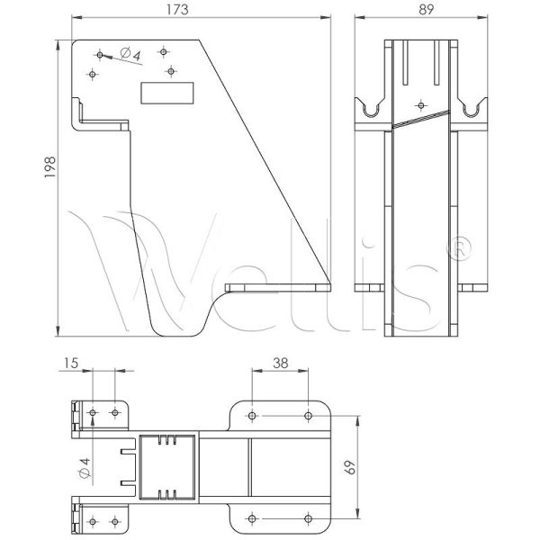 Élément de fixation inférieur en “L” pour le cadre Wellisparts 4