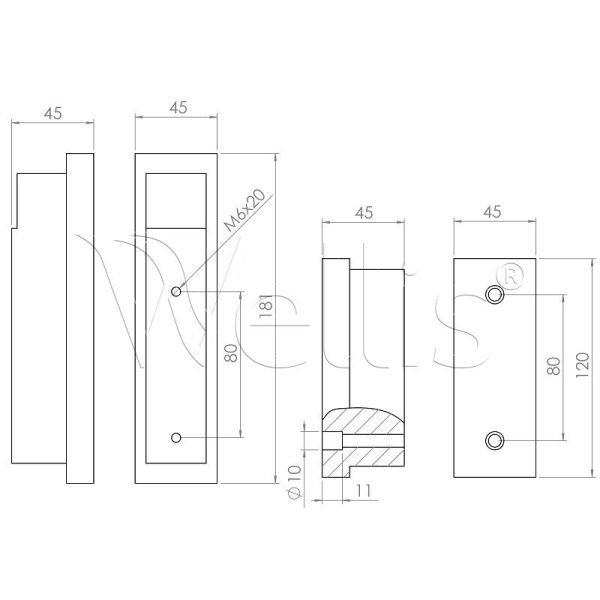 Kilincs (vízszintes) 180*40*45mm Hemlock szaunához Wellisparts 3